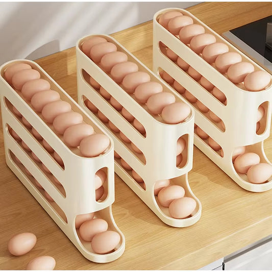 Automatic Scrolling Egg Rack – 4-Tier Ladder Style Egg Storage Box for Fridge