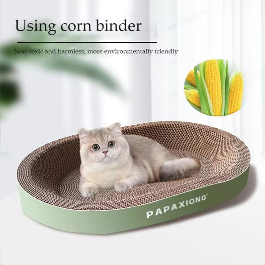 Corrugated Paper Cat Scratcher - Durable Round & Oval Cat Bed and Scratching Post